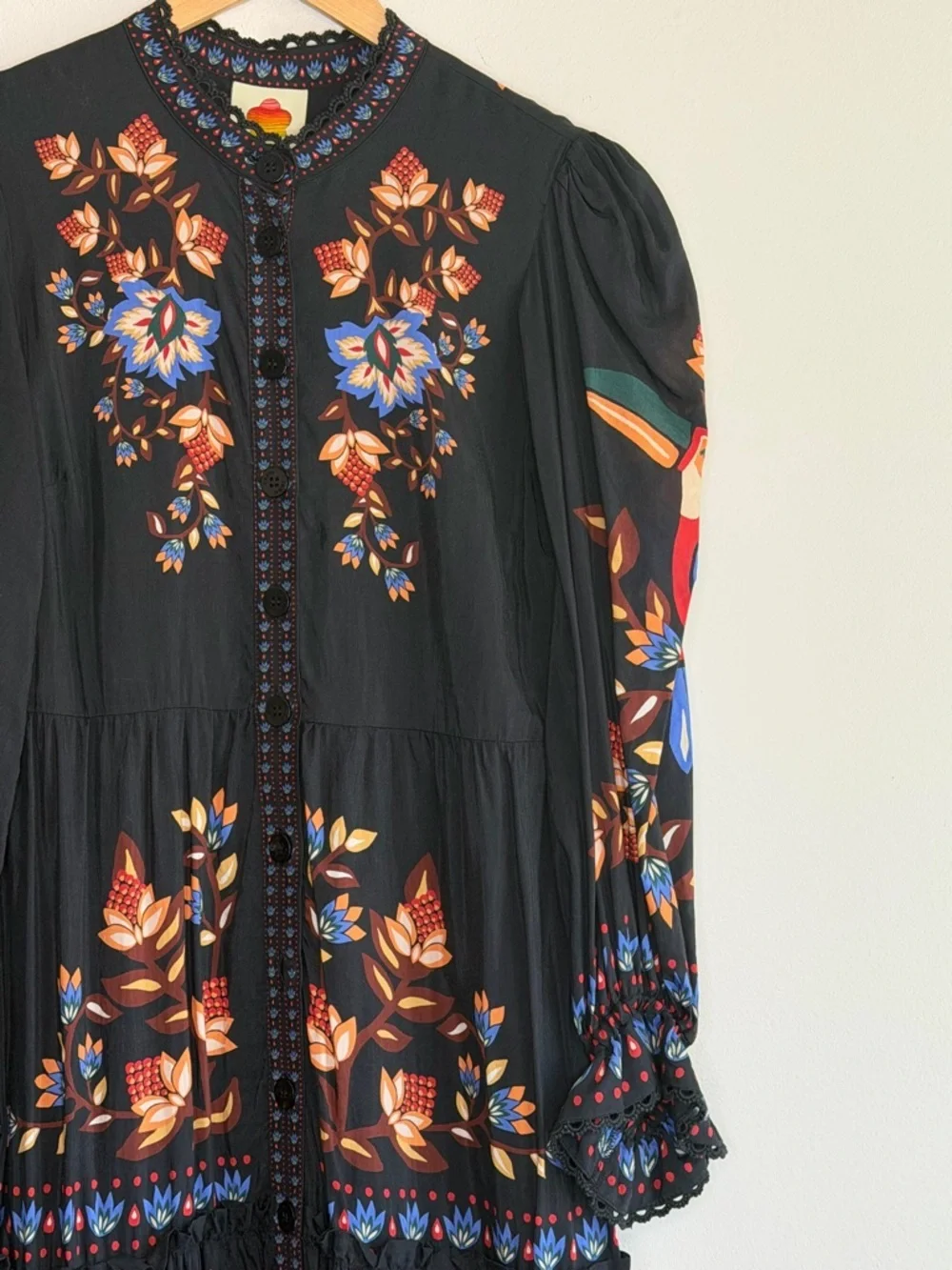 NEW FARM Rio Winter Garden Floral Print Tiered Puff Long Sleeve Maxi Dress Sz M - Picture 7 of 16
